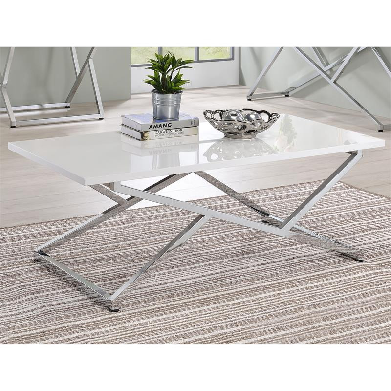 Furniture of America Mergo Wood Rectangular Coffee Table in Chrome and White   Contemporary   Coffee Tables   by Homesquare  Houzz