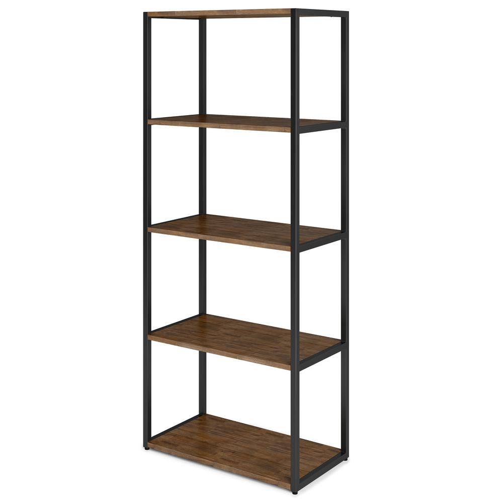 Simpli Home Ralston Solid Acacia Wood Modern Industrial 30 in. Wide Bookcase in Rustic Natural Aged Brown AXCRAL09-RNAB