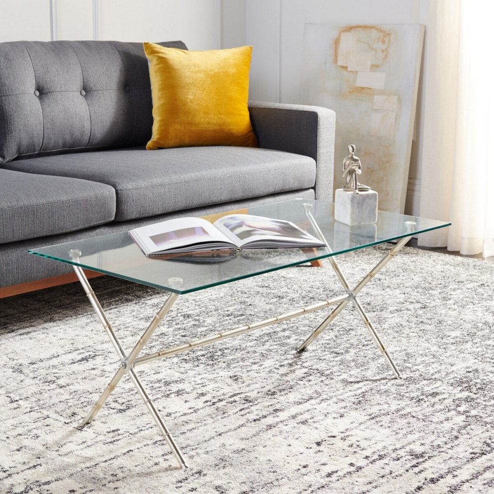 Gia Accent Table Silver/ Clear Glass Top   Asian   Coffee Tables   by Peachtree Fine Furniture  Houzz