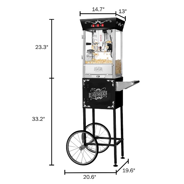 Great Northern Popcorn 8 Oz Matinee Antique Style Popcorn Machine Electric Popcorn Maker Cart Black