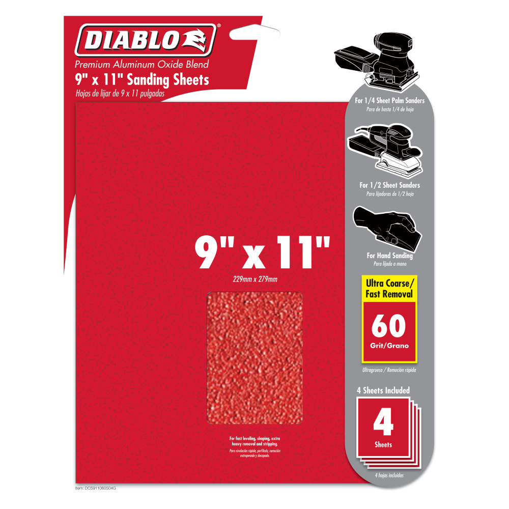 Diablo Tools 9 x 11 Sanding Sheets 60 Grit (4-Pack)