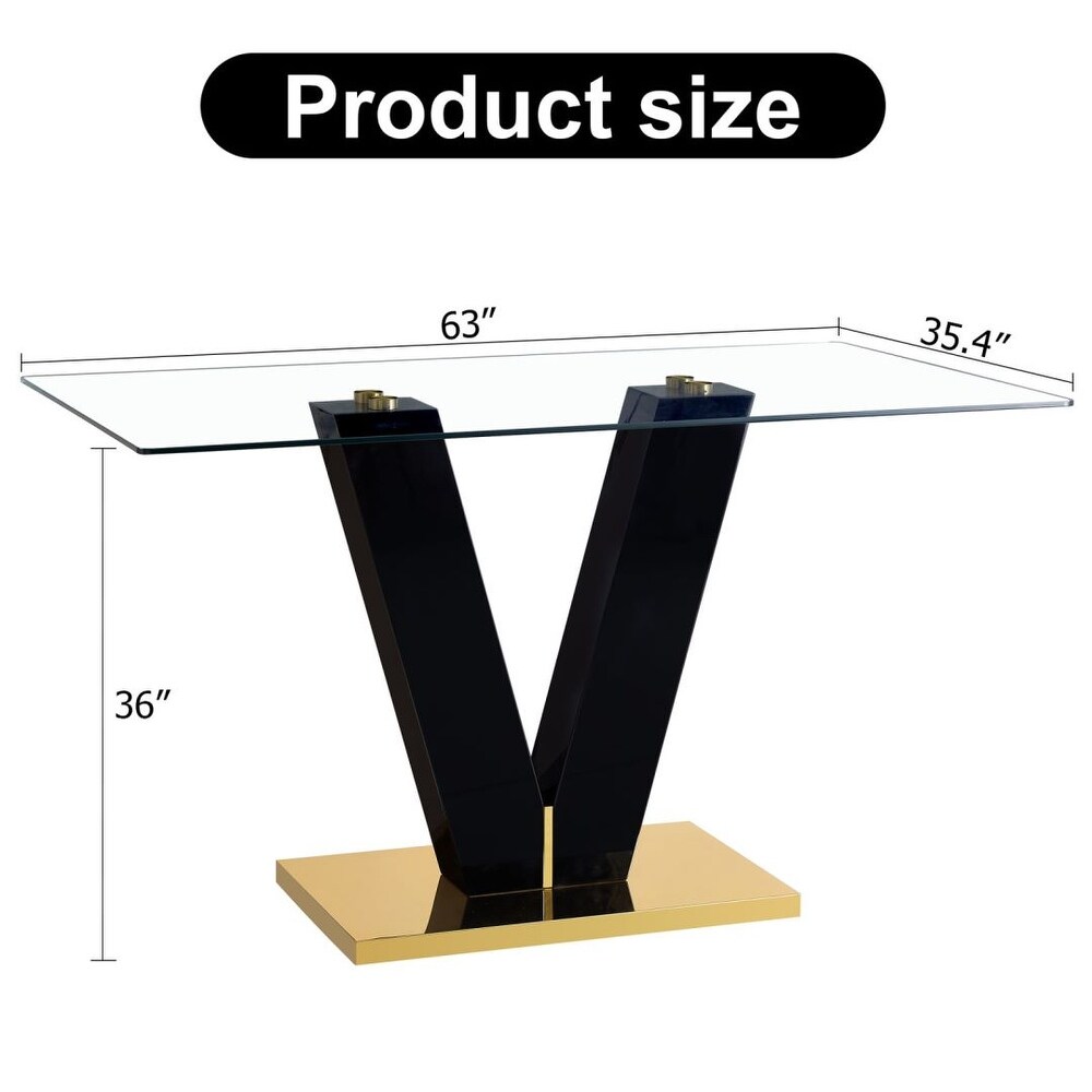 Rectangular Glass Dining Table Top Sturdy MDF Slab V Shaped Bracket