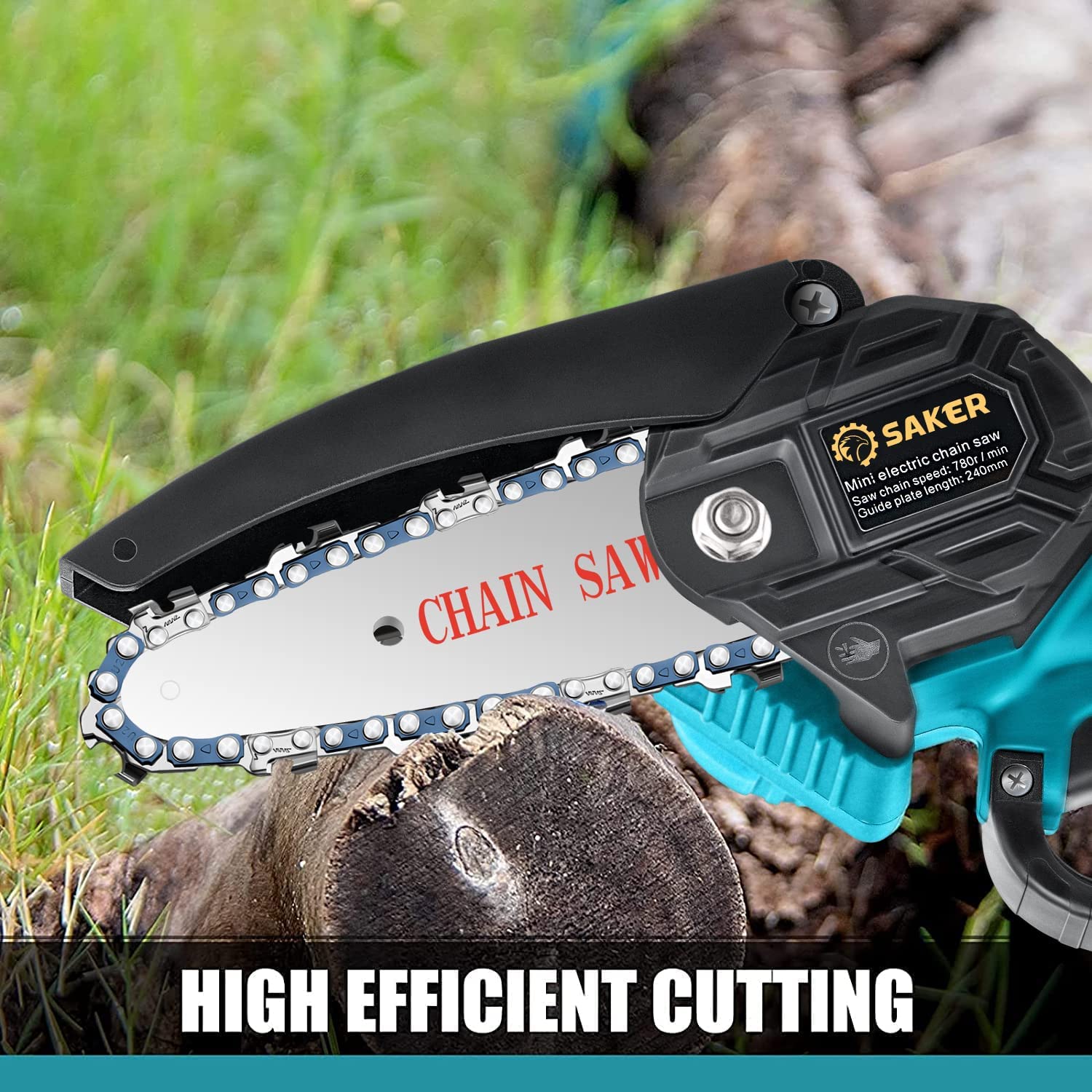 Saker GJ15990 Mini Chainsaw，4 Inch Portable Electric Chainsaw Cordless，Handheld Chain Saw Pruning Shears Chainsaw for Tree Branches ， Courtyard， Household and Garden(SAKER MINI CHAINSAW + 1 BATTERY)