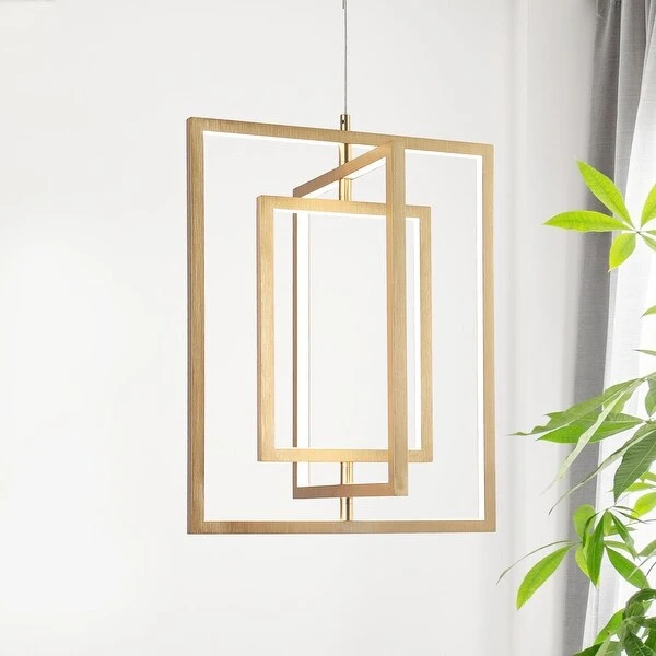 Modern LED Chandelier Square Gold Pendant Lights for Dining Room/ Living Room Shopping - The Best Deals on Chandeliers