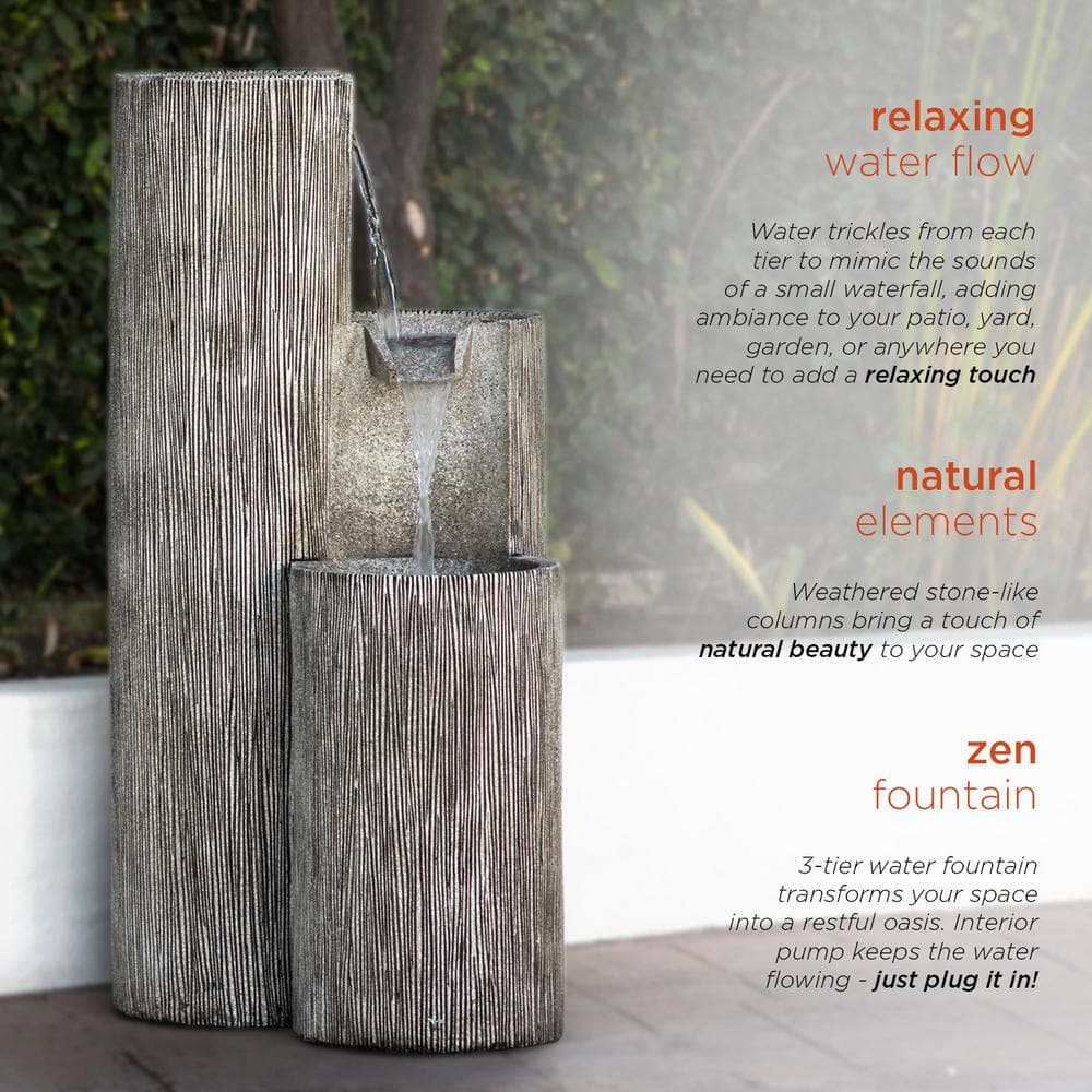 Alpine Corporation 41 in. Tall Outdoor Tiering Column Zen Fountain with LED Lights GIL1482