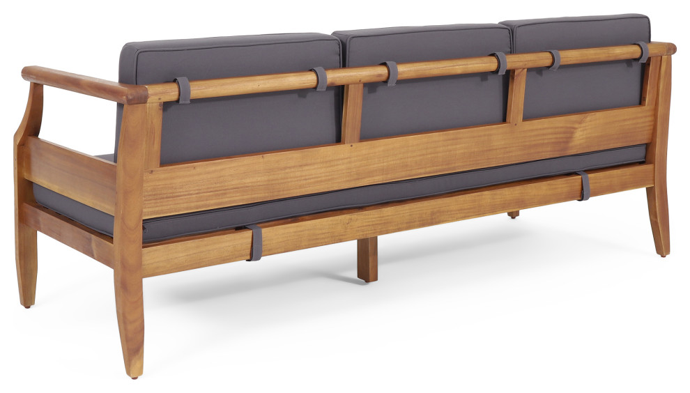 Bianca Outdoor Mid Century Modern Acacia Wood 3 Seater Sofa  Teak/Dark Gray   Midcentury   Outdoor Sofas   by GDFStudio  Houzz