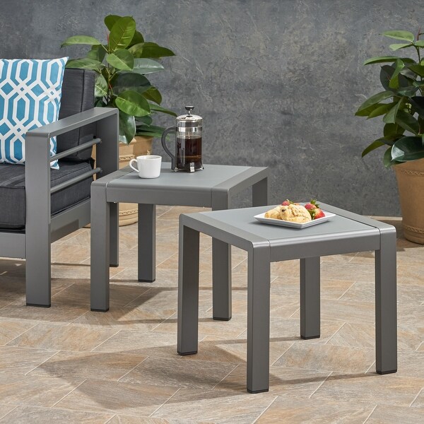 Cape Coral Outdoor Aluminum Side Table (Set of 2) by Christopher Knight Home