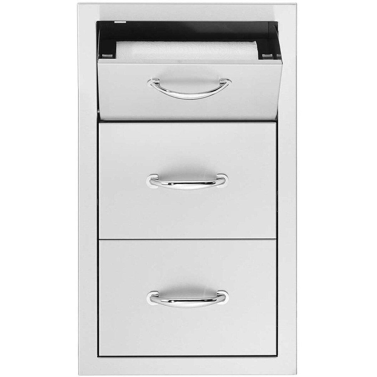 Summerset 15-Inch Stainless Steel Flush Mount Double Access Drawer With Paper Towel Holder