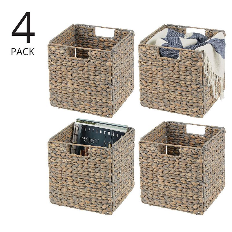 mDesign Woven Hyacinth Bin Basket Organizer with Handles - 4 Pack