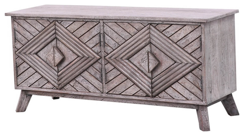 Dunkeld Solid Wood Decorative Hand Carved 2 Doors TV Bench Cabinet   Rustic   Entertainment Centers And Tv Stands   by Sierra Living Concepts Inc  Houzz