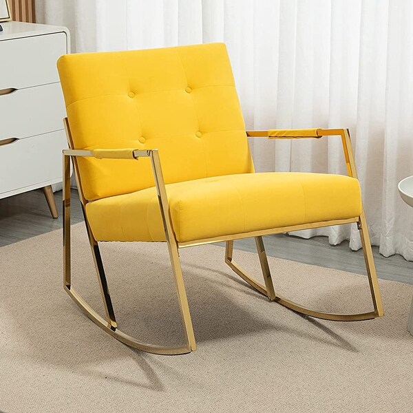 Modern Velvet Rocking Chair with Golden Frame