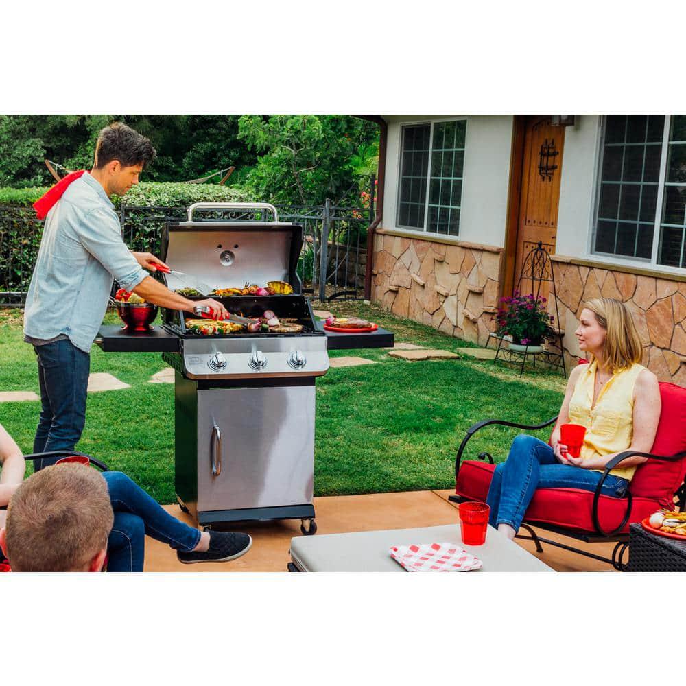 DynaGlo Premier 3Burner Propane Gas Grill in Stainless Steel with Folding Side Tables