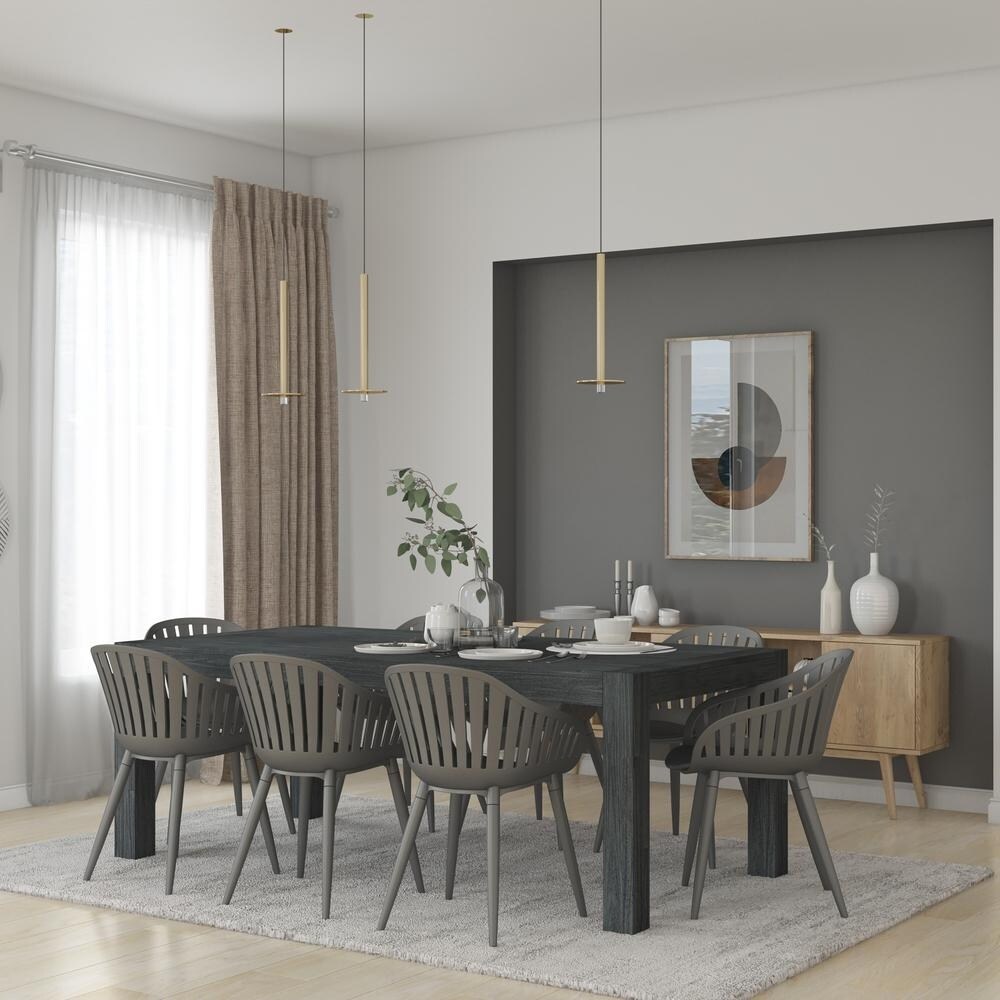 Midtown Concept Weathered Indoor Dining Room Set Dark Grey Kitchen Table with Black Dining Chairs