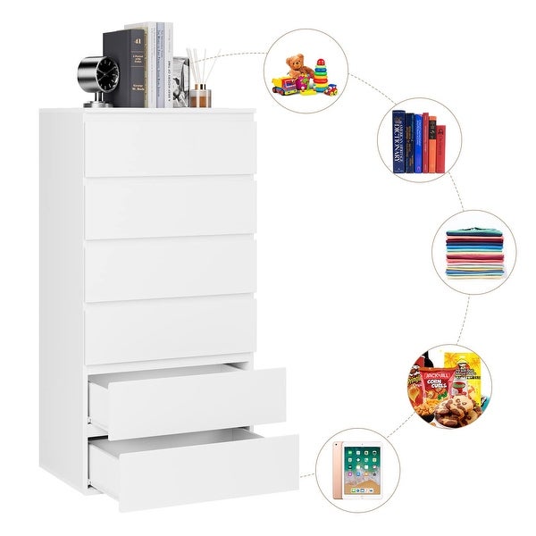 6 Drawer Chest， Modern Floor Storage Cabinet with Metal Sliding Rail， Wooden Handleless Drawer Cabinet - as picture - - 37668747