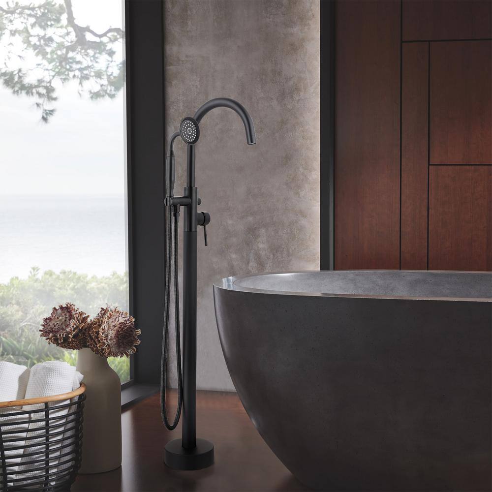 Miscool Forest 2-Handle Floor-Mount Roman Tub Faucet with Round Hand Shower in Matte Black SHMSH10C515MBL