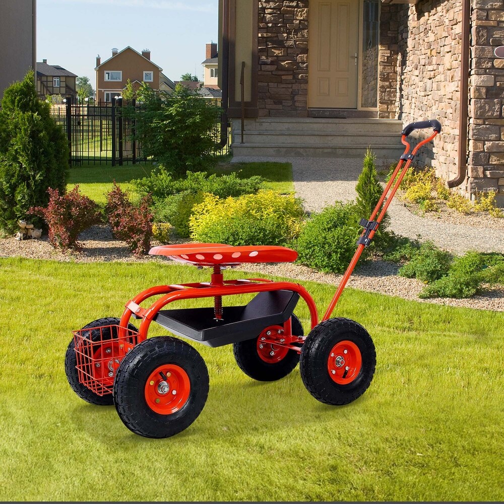 Rolling Gardening Chair Cart with Wheels  360 Swivel Rolling Scooter   42.5\