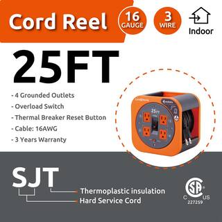 Link2Home 25 ft. 163 Extension Cord Storage Reel with 4 Grounded Outlets and Overload Reset Button EM-EL-250E