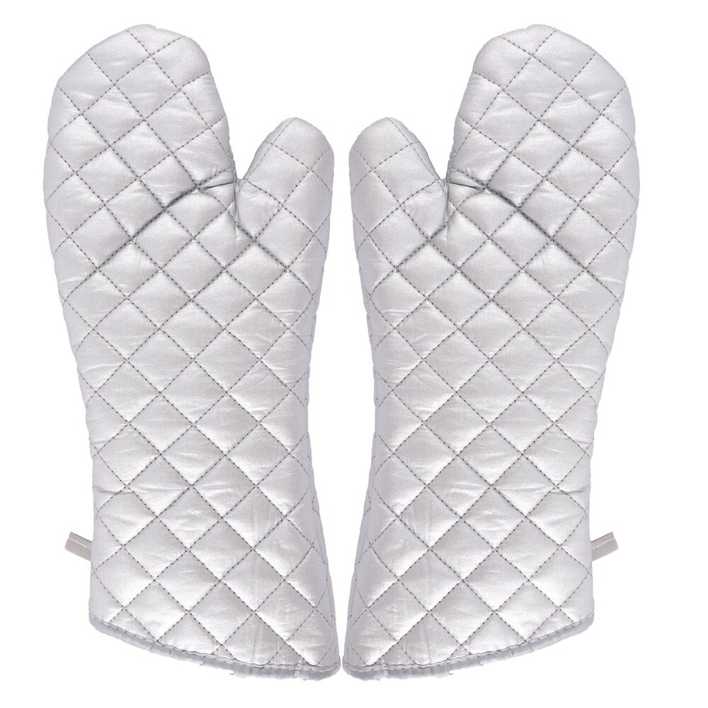 Bakery Heat Resistance Microwave Baking Oven Mitt Gloves Silver White   14.6\