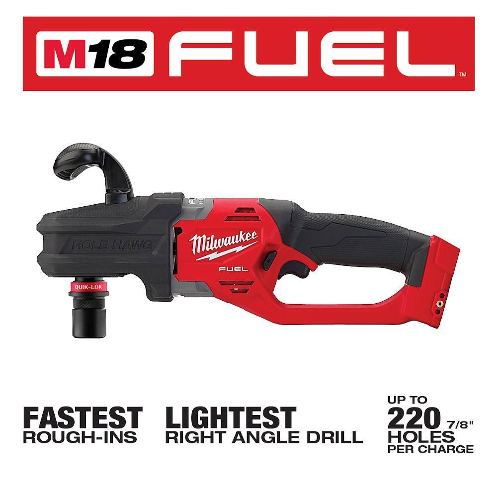 MW M18 FUEL 18V Lithium-Ion Brushless Cordless Hole Hawg 716 in. Right Angle Drill wQuick-Lok w9pc PACKOUT Hole Saw Kit 2808-20-49-56-9295