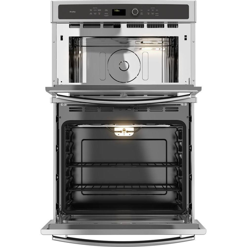 GE Profile Profile 27 in. Double Electric Wall Oven with Convection Self-Cleaning and Built-In Microwave in Stainless Steel PK7800SKSS