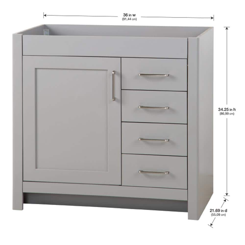 Home Decorators Collection Westcourt 360 in W x 217 in D x 342 in H Bath Vanity Cabinet without Top in Sterling Gray