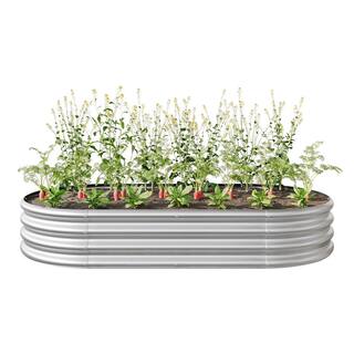 70.86 in. L x 35.43 in. W x 11.42 in. H Silver Oval Metal Individual Planter Box Garden Bed for Vegetables and Flowers HL-W840101952