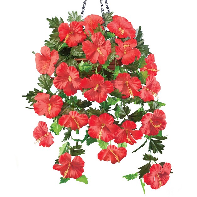 Collections Etc Hanging Artificial Tropical Hibiscus Bush Basket Set