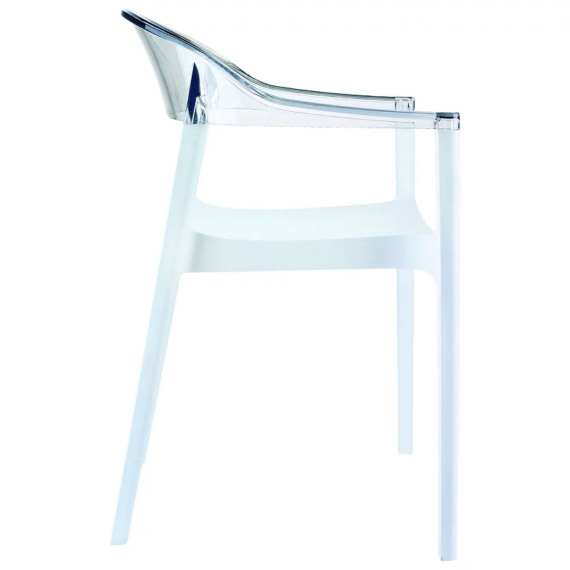 32 White and Clear Transparent Stackable Outdoor Patio Dining Arm Chair