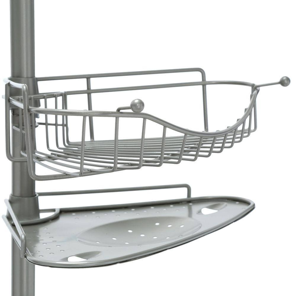 Zenna Home Tub and Shower Tension Pole Caddy with 3 Shelf and 1 Basket in Brushed Chrome E2120BC