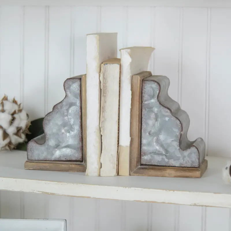 Two Tone Metal and Wood Corbel Bookend Pair