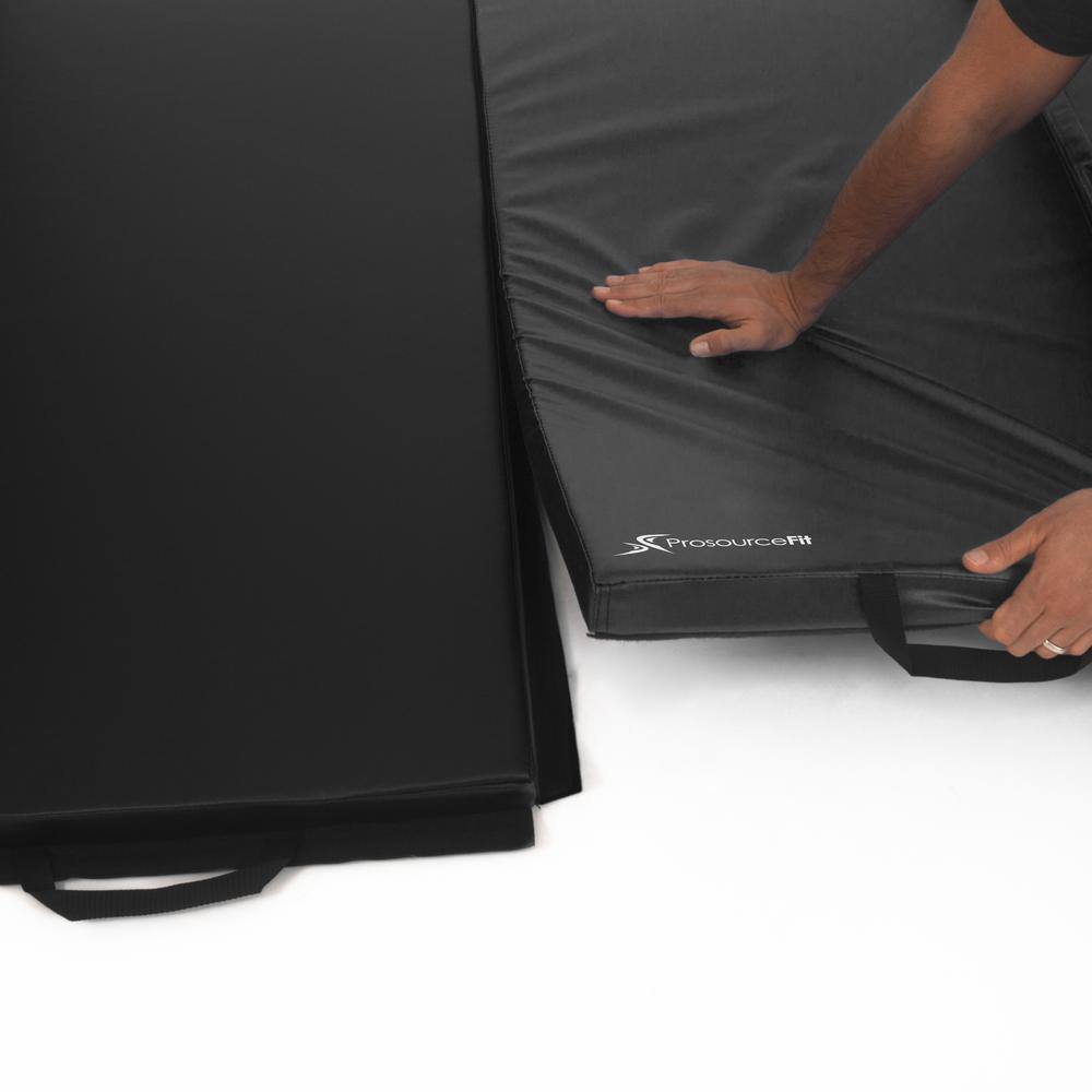 PROSOURCEFIT Tri-Fold Folding Thick Exercise Mat Black 6 ft. x 4 ft. x 2 in. Vinyl and Foam Gymnastics Mat with Carrying Handles ps-1953-tfm-l-black