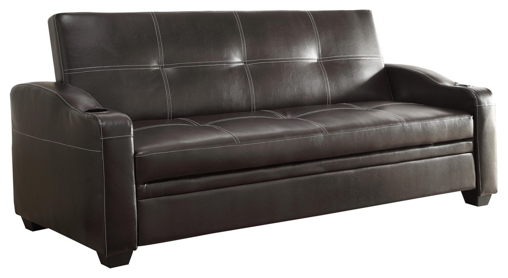 Casement Click Clack Convertible Sofa  Dark Brown Leather   Transitional   Sofas   by AMOC  Houzz