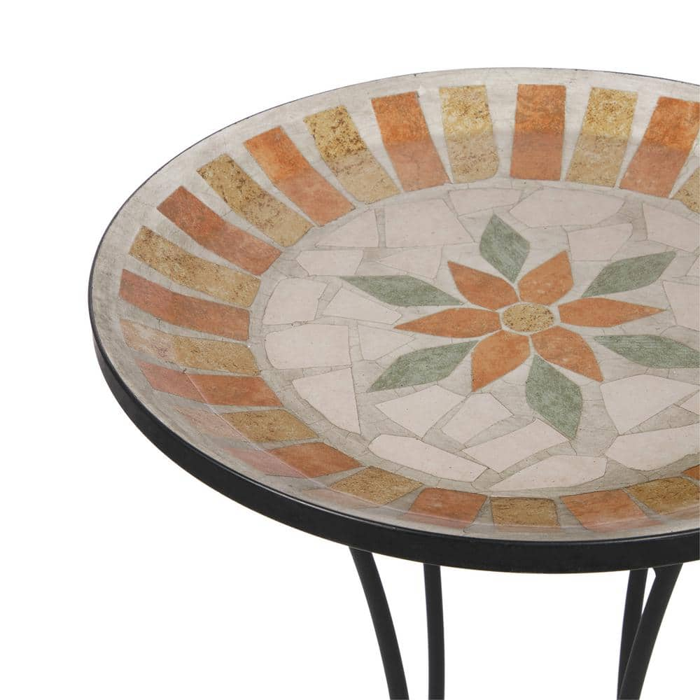 Alpine Corporation 25 in. H Outdoor Decorative Mosaic Birdbath with Metal Stand， Tan/Beige JFH920