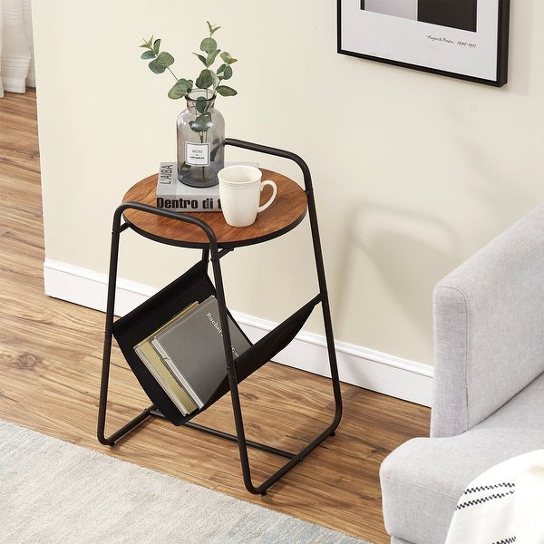 VECELO Modern Round Side Table/End Table with Storage Area