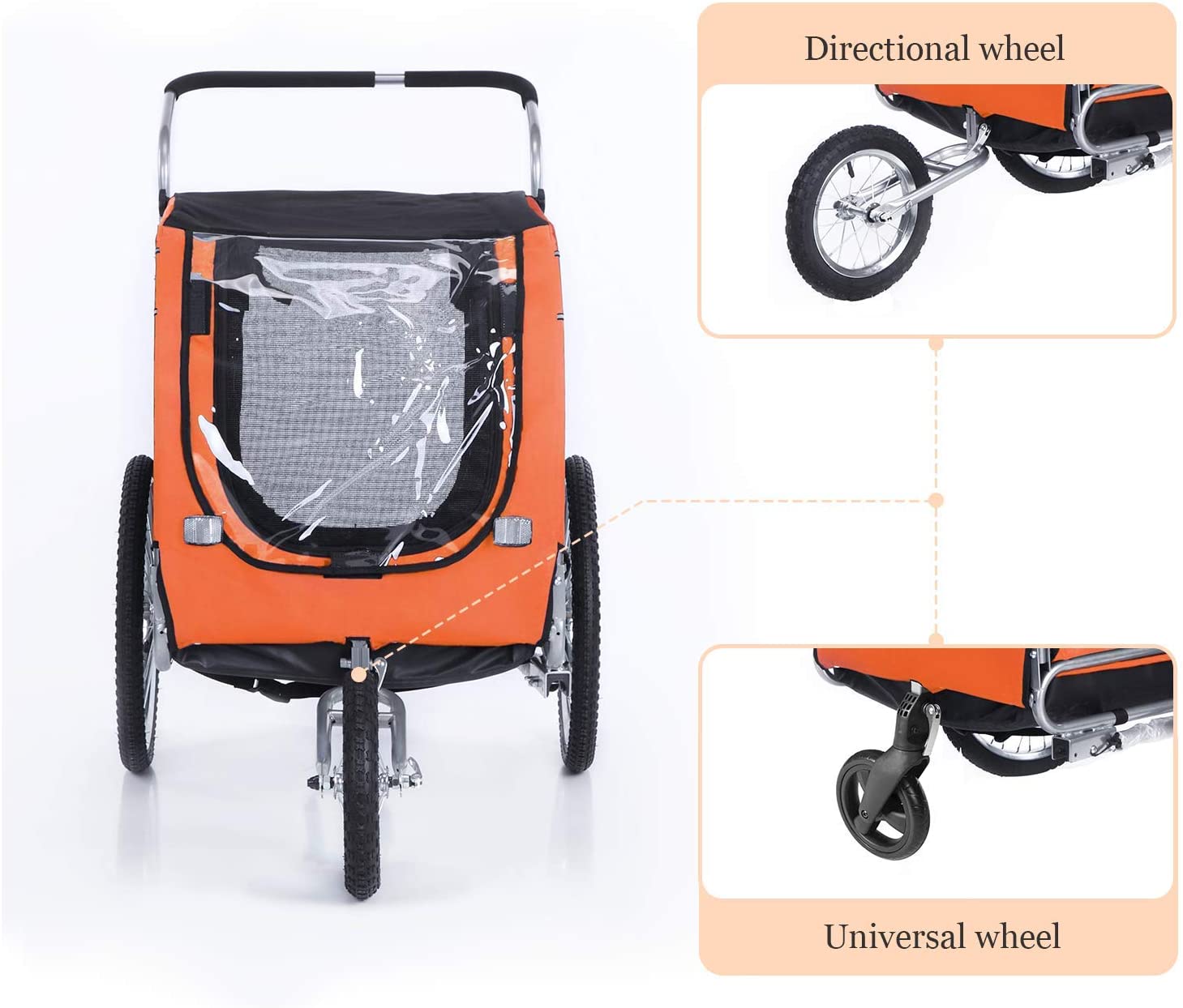 OWSOO Large pet Trailer and Jogger 2 in 1 Function(ORANGE)