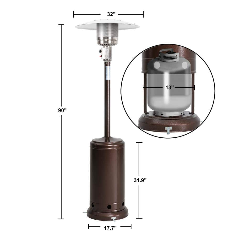 Nuu Garden 46,000 BTU Bronze Steel Propane Gas Patio Heater with PVC Protect Cover AH003-C