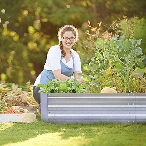 FOYUEE Galvanized Raised Garden Beds for Vegetables Large Metal Planter Box Steel Kit Flower Herb, 8x4x1ft