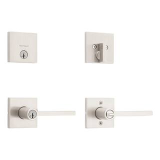 Kwikset Halifax Satin Nickel Entry Door Lever with Single Cylinder Deadbolt Combo Pack Featuring SmartKey Security 991HFLSQT15SMT