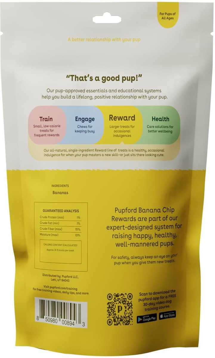 Pupford Freeze Dried Banana Chips Dog Treats， 3-oz bag