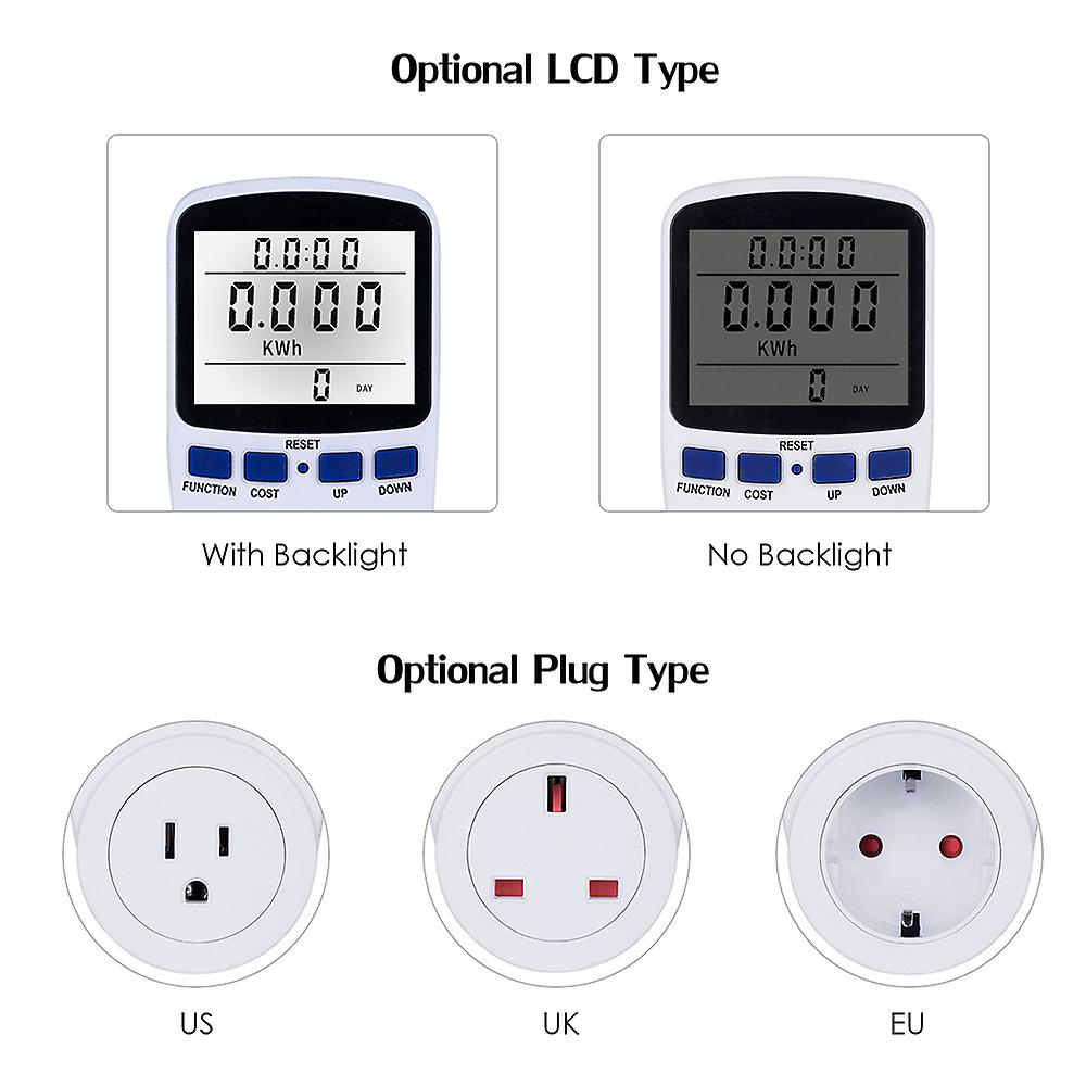 Lcd Display Electricity Usage Power Meter Socket Energy Watt Volt Amps Wattage Kwh Consumption Analyzer Monitor Outlet-- Ac230v~250v