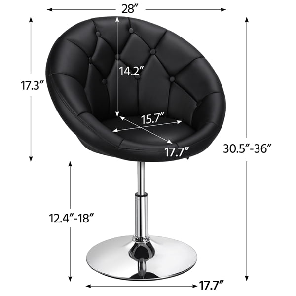 Ember Interiors Modern Tufted Barrel Swivel Accent Chair， Black Faux Leather