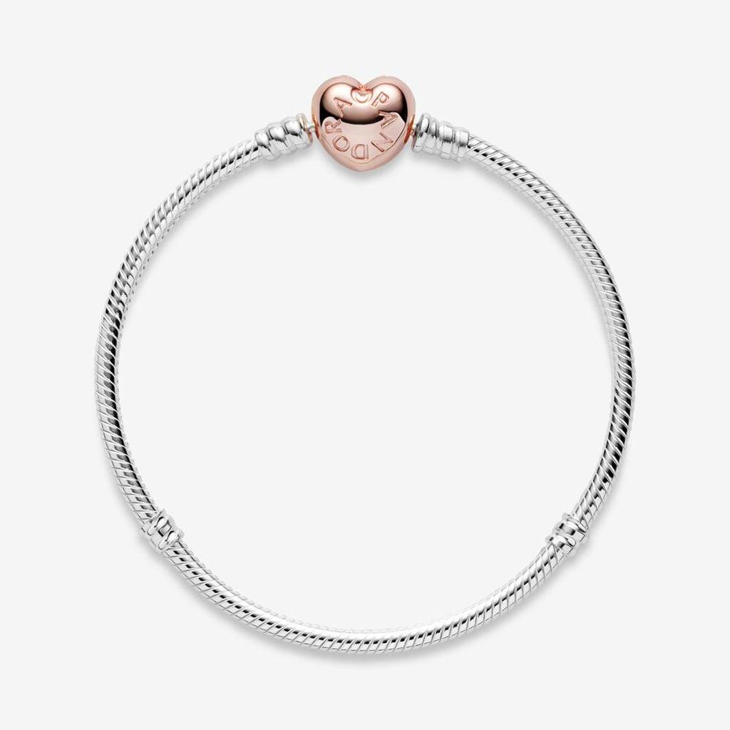 PANDORA  Pandora Moments Heart Clasp Snake Chain Bracelet in Sterling Silver & Rose Gold