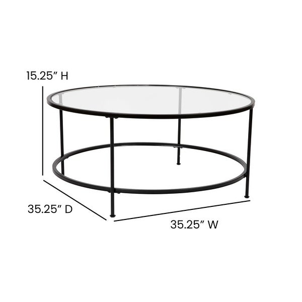 Glass Living Room Coffee Table with Round Metal Frame