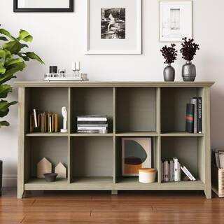 Simpli Home Acadian Solid Wood 33 in. x 57 in. Transitional 8 Cube Storage Sofa Table in Distressed Grey AXWELL3-014GR