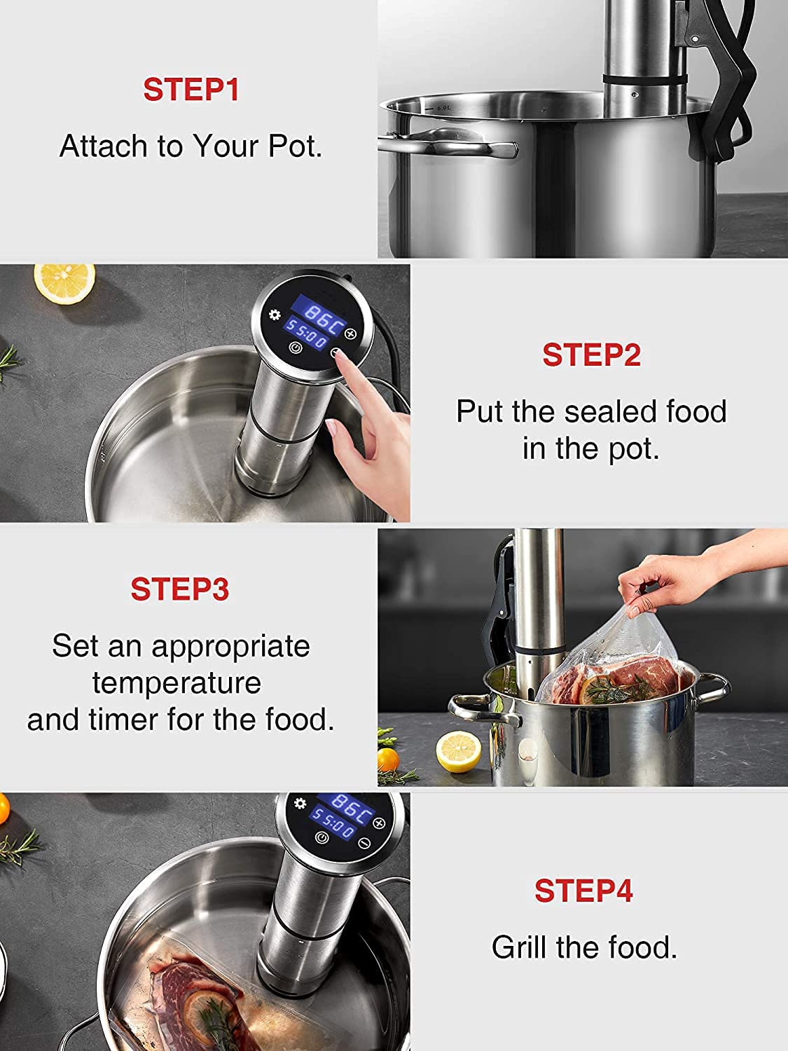 Sous Vide, 1200W Slow Cooker with LED Touch Screen SV-8006