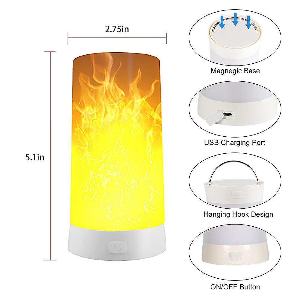 Led Flame Effect Light， Magnetic Flameless Candle Bulb Lamp With 4 Modes， Waterproof Usb Rechargeable Flickering Flame Lantern