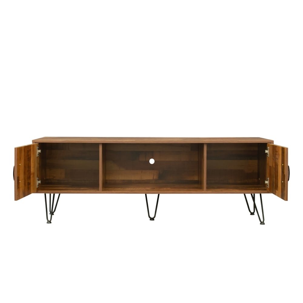 TV Media Stand  60 inch Wide   Modern Industrial  Living Room Entertainment Center  Storage Shelves and Cabinets