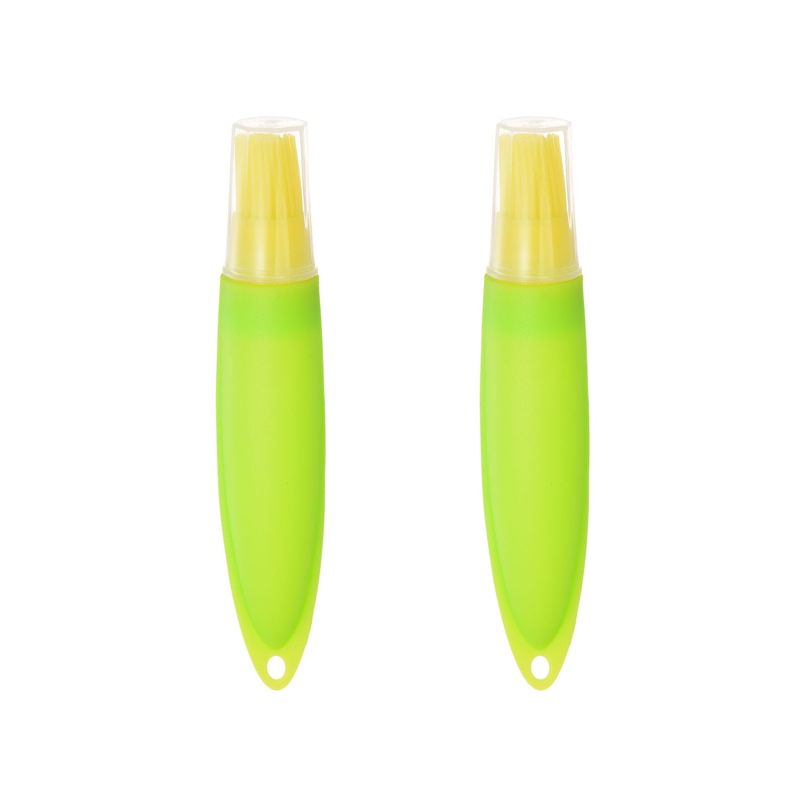 2pcs Silicone Oil Bottle Brush Tip Tail with Cap for BBQ Baking， Yellow+Green