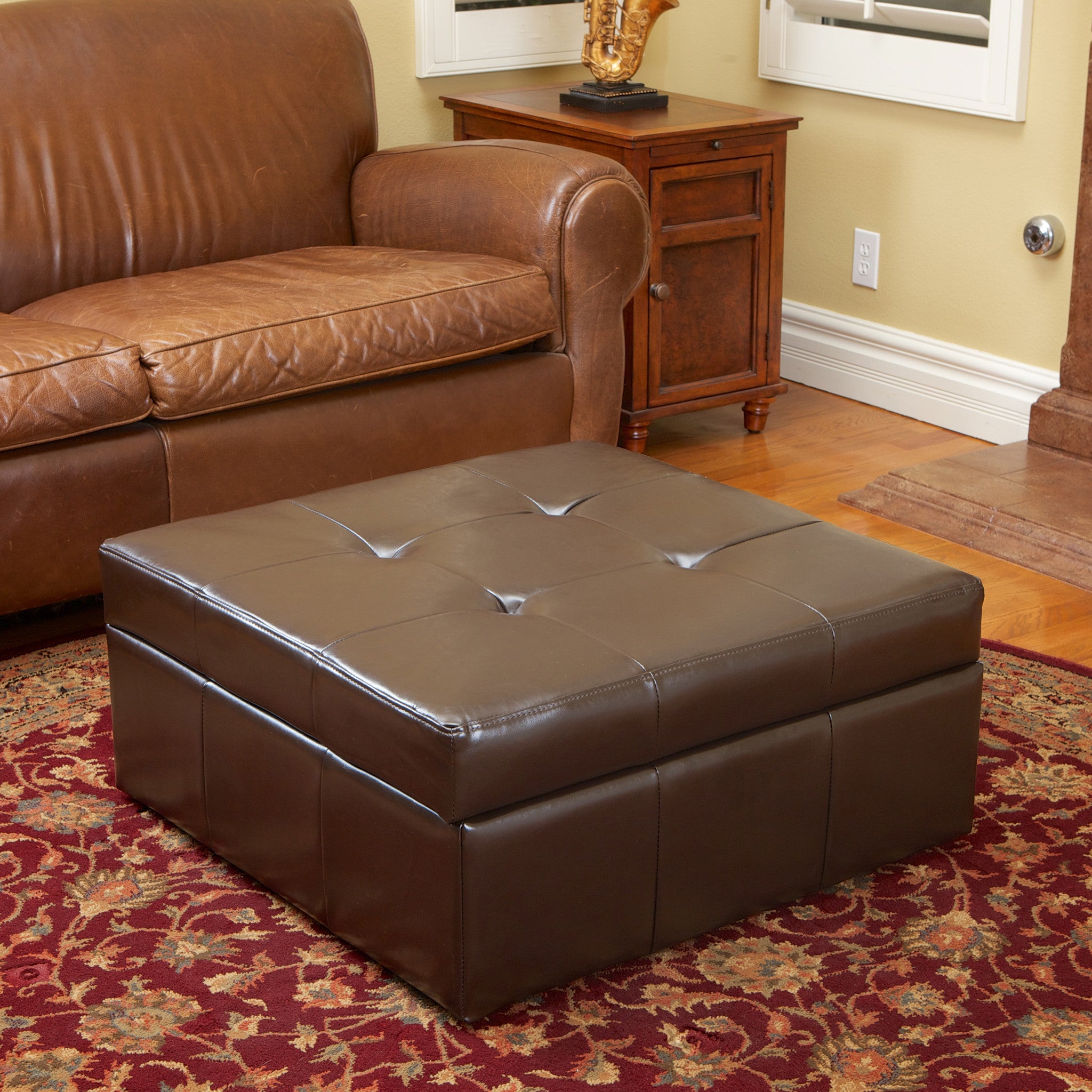 Westridge Brown Leather Storage Ottoman