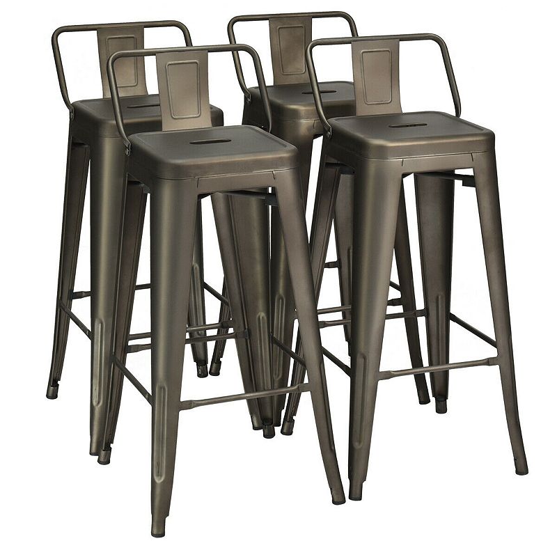 30 Inch Set of 4 Metal Counter Height Barstools with Low Back and Rubber Feet